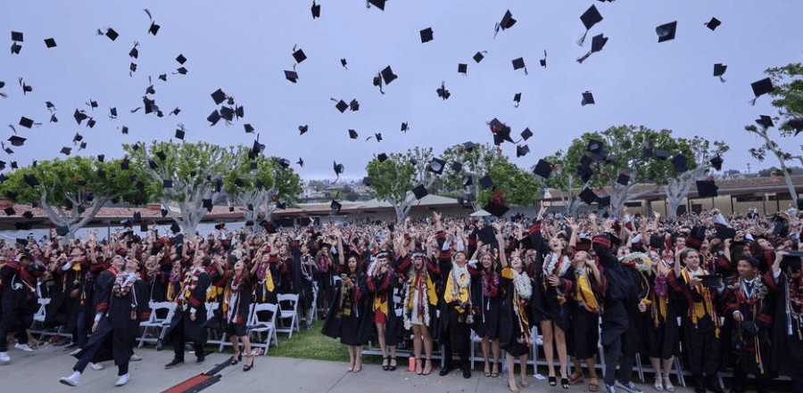 Graduating students toss caps in celebration